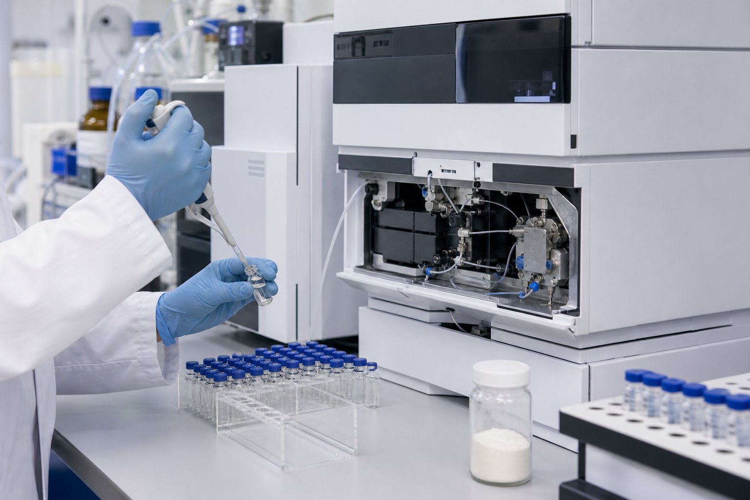 HPLC assay testing workflow for amino acid supplement ingredient quality control