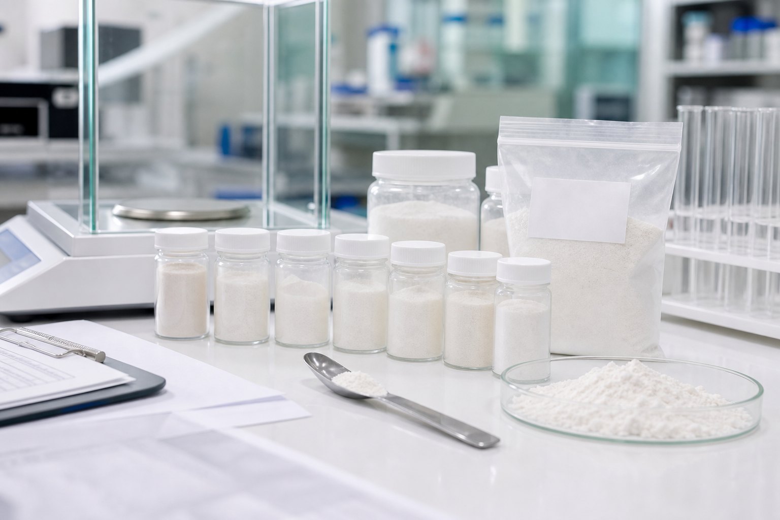 Ingredient sample vials and batch file review for buyer document matching