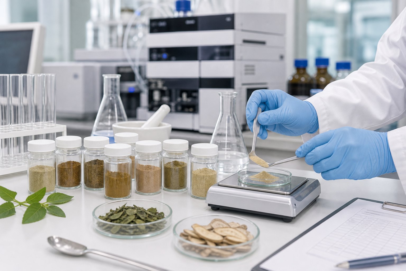 Botanical extract samples prepared for active marker and residue quality review