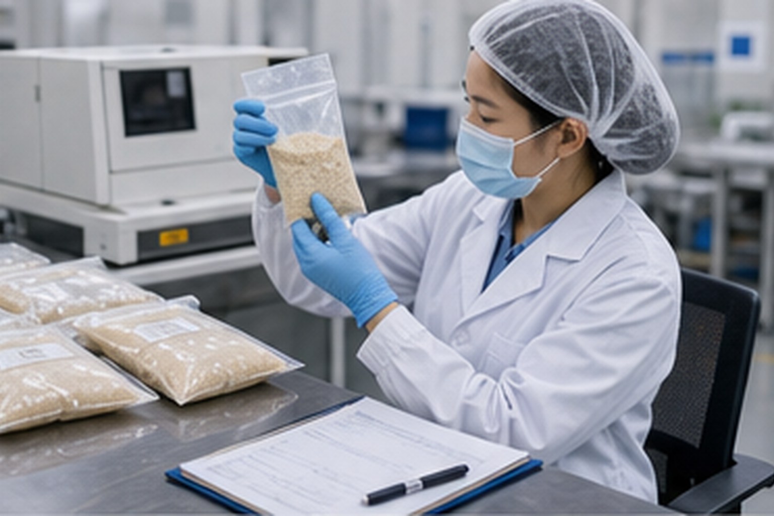 Fungal and fermentation ingredient technician checking fungal ingredient incoming samples and batch notes