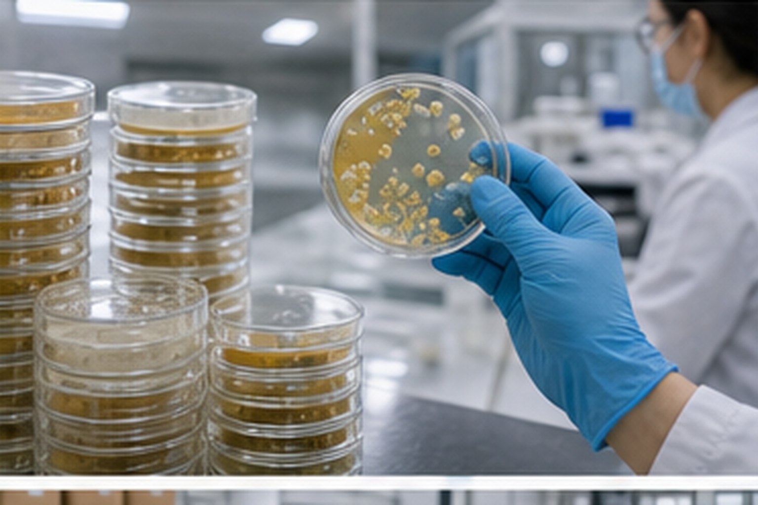 Fungal and fermentation ingredient microbiology plates reviewed in clean laboratory for fermentation batch release