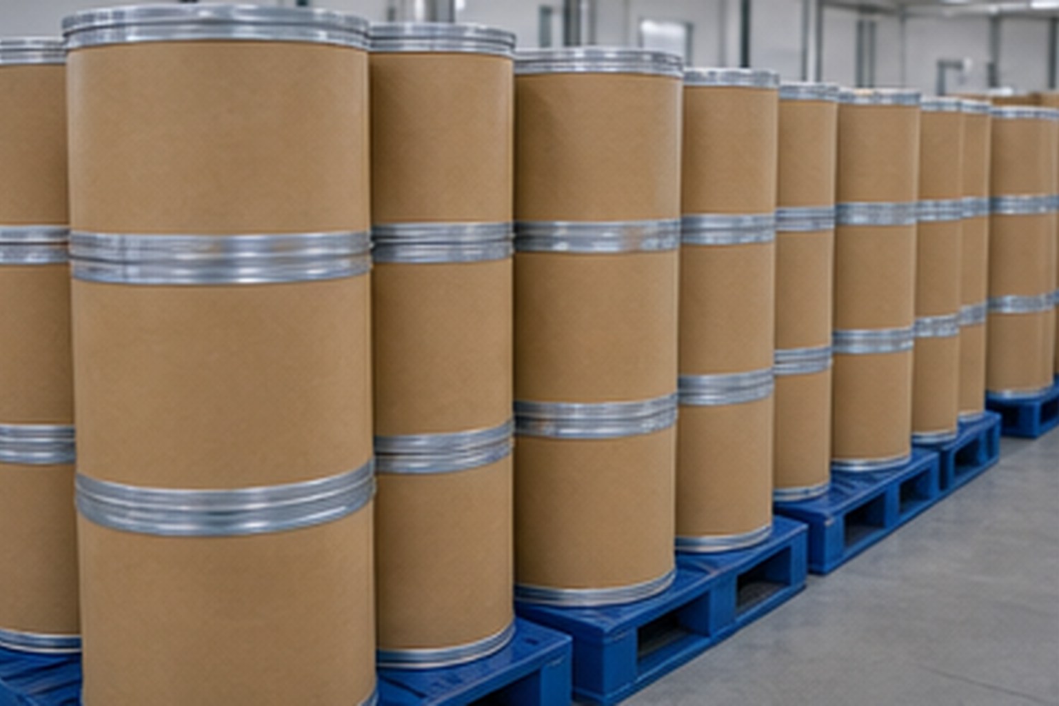 Fungal and fermentation ingredient sealed fermentation ingredient drums stored in clean dry warehouse
