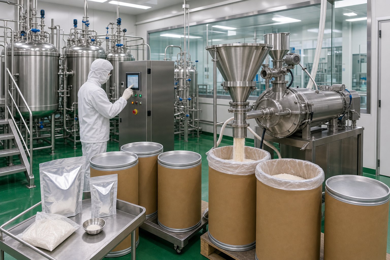 Clean fungal and fermentation ingredient production workflow with stainless steel equipment