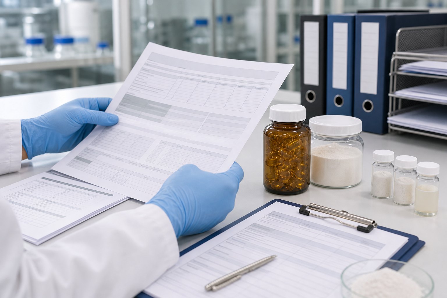 Extracto marino y animal ingredient samples with source traceability document review
