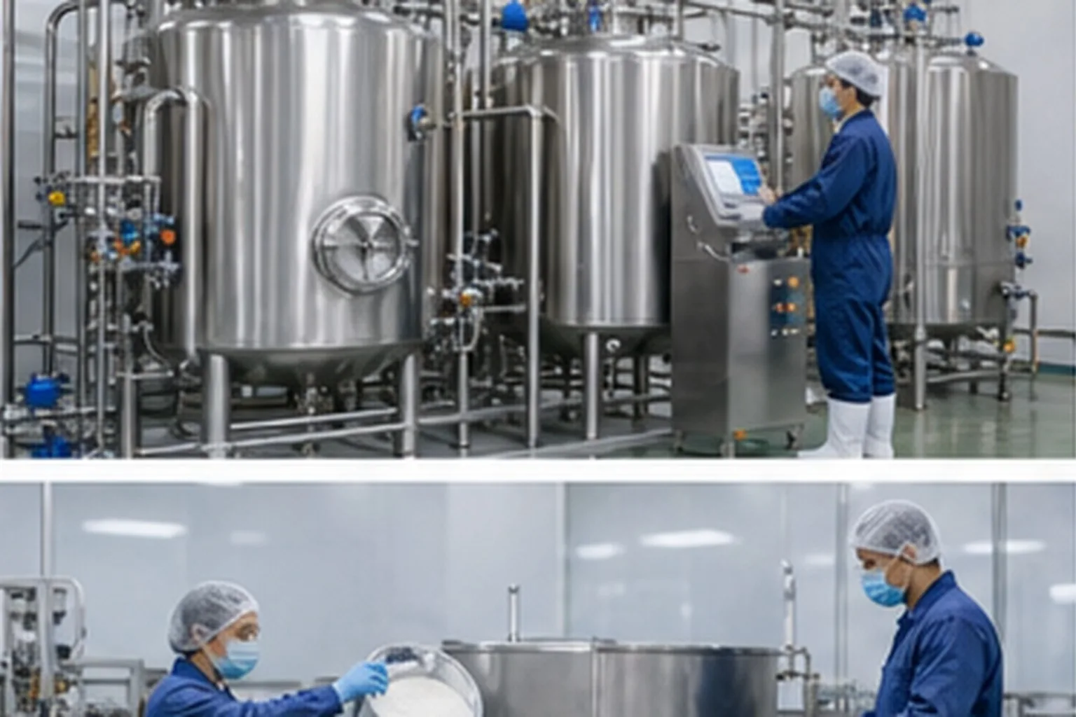 Amino acid and derivative operator monitoring amino acid fermentation tanks in clean production workshop