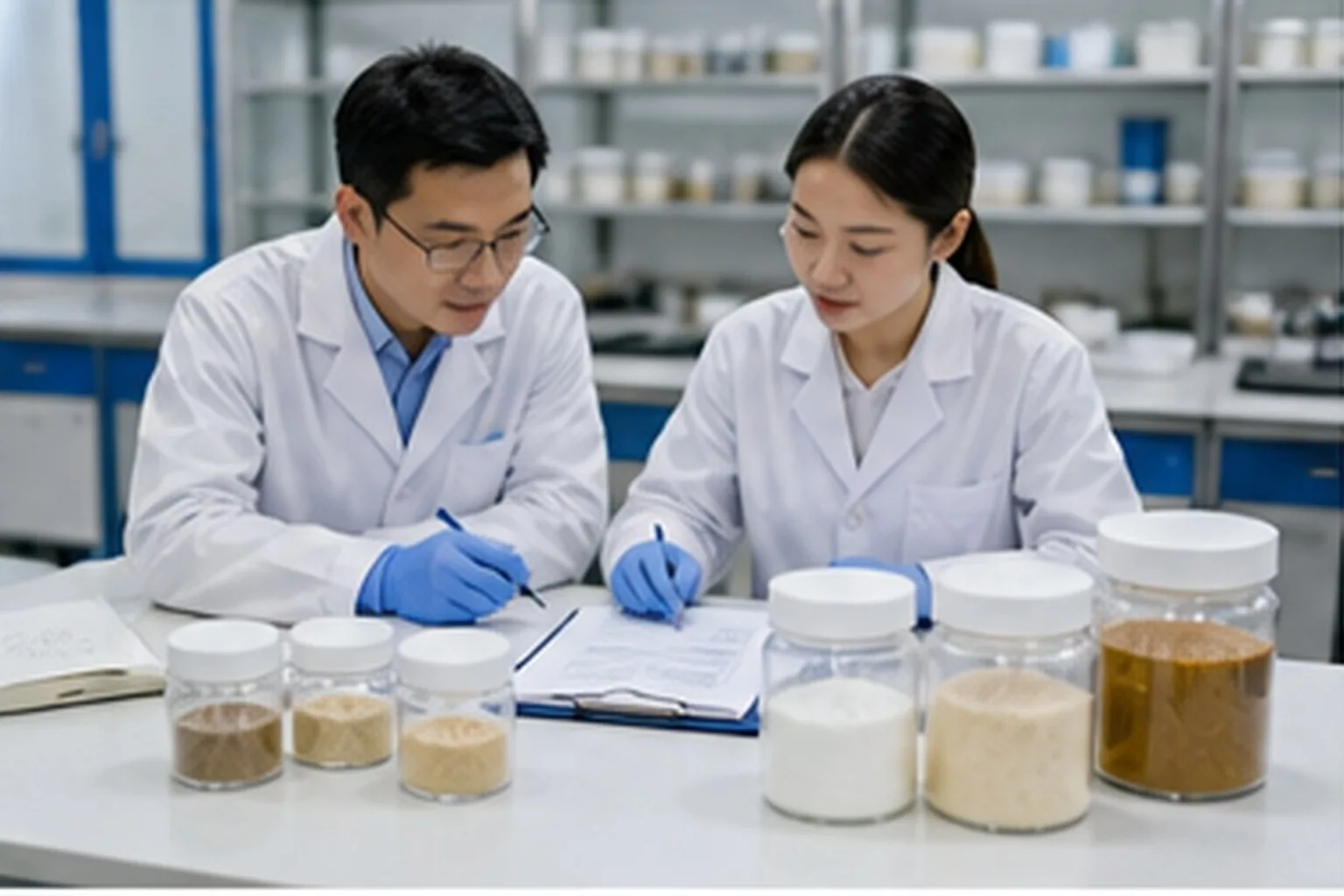 Functional ingredient laboratory team checking functional ingredient assay grade and powder specification fit