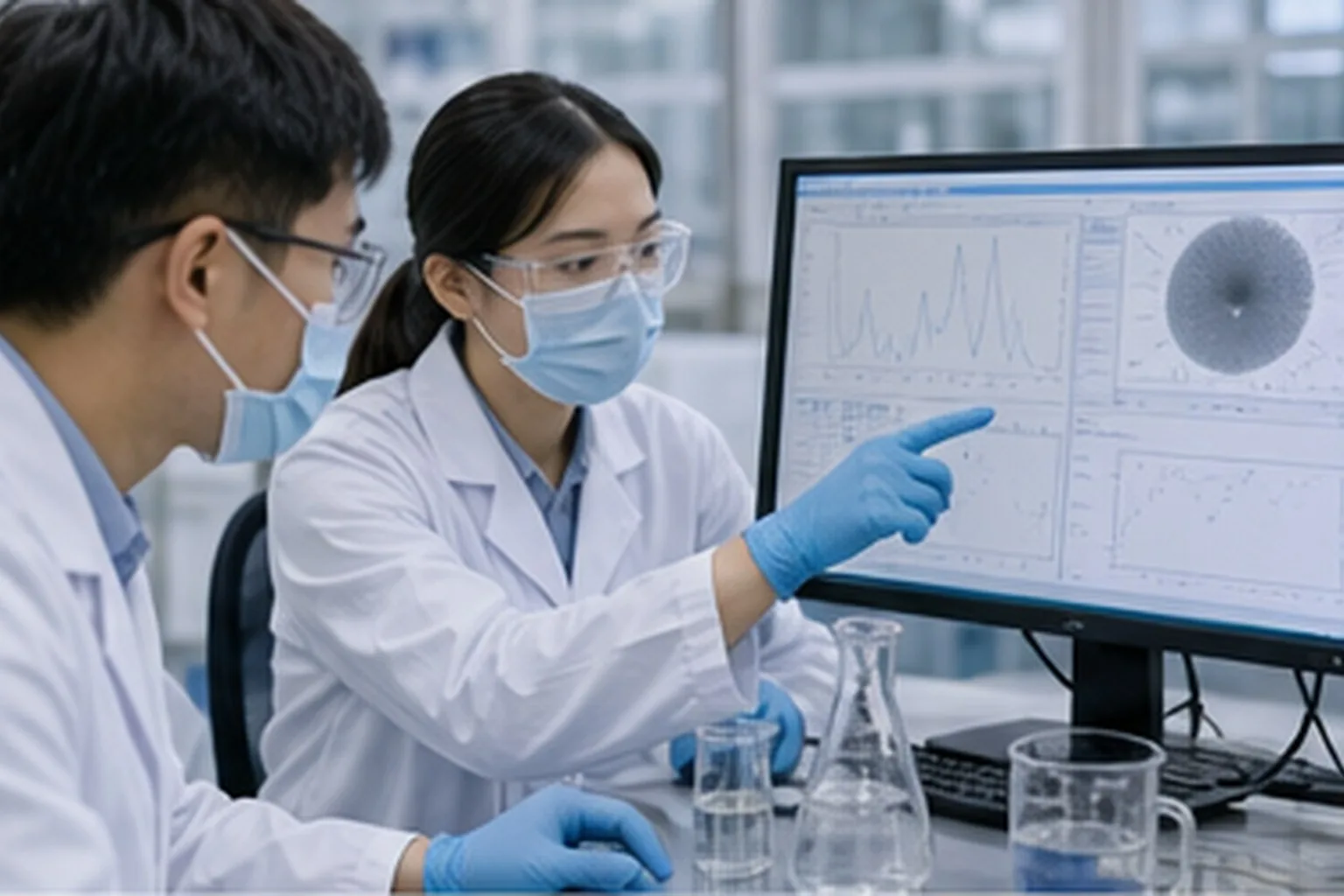 Liposomal ingredient scientists reviewing liposomal ingredient particle size targets and formulation data