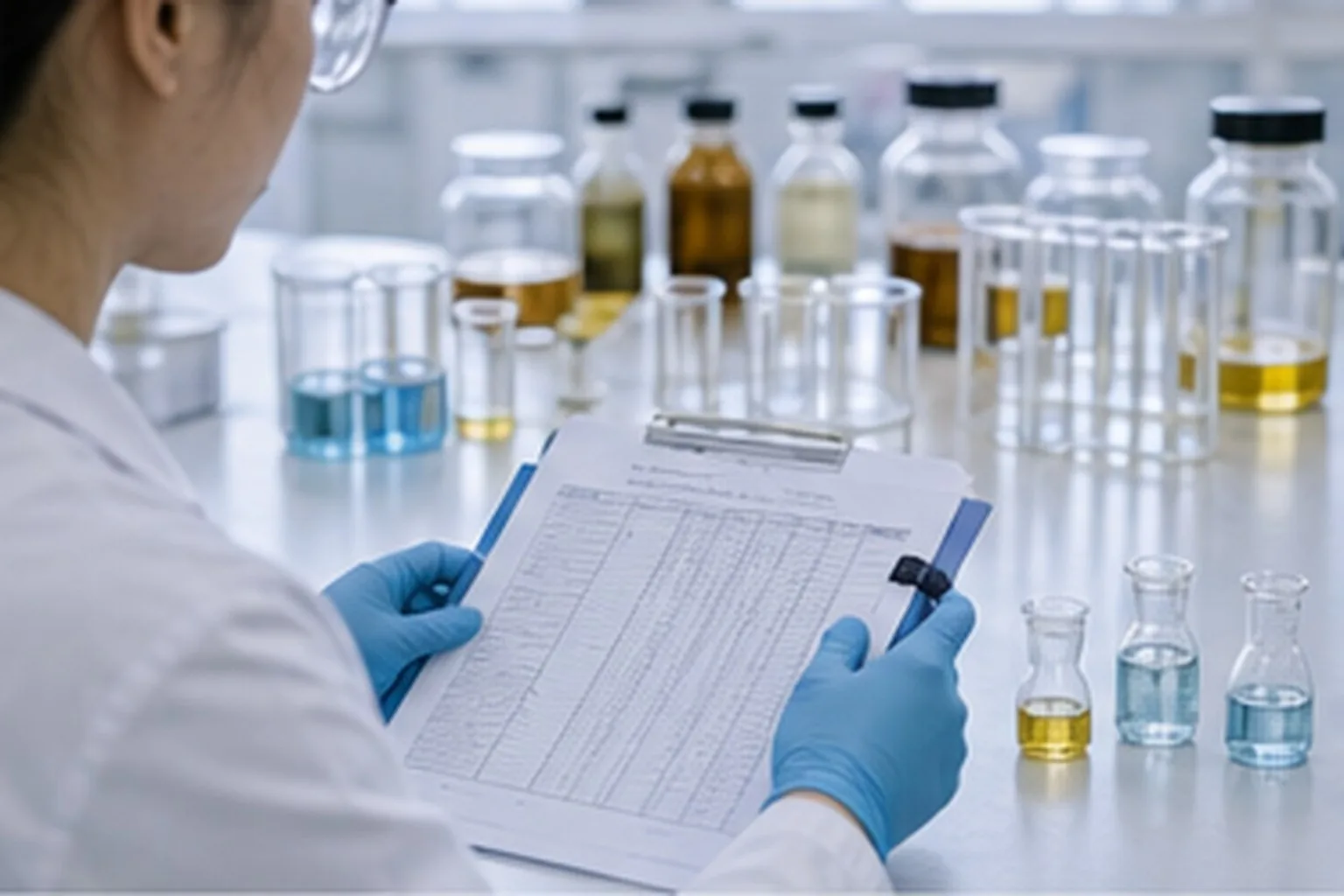 Liposomal ingredient lab team checking phospholipid carrier notes and liposomal formulation samples