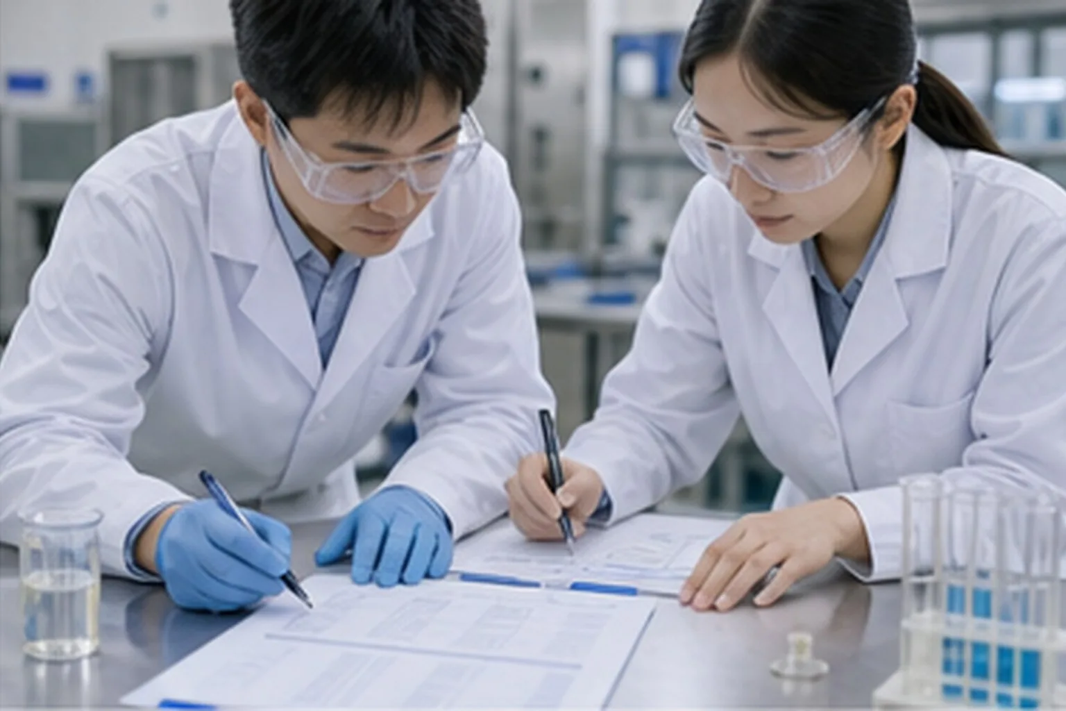 Liposomal ingredient formulation team reviewing liposomal ingredient specification documents