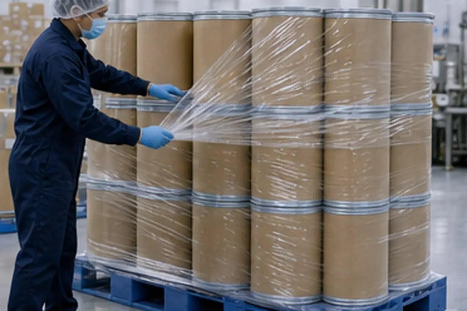 Liposomal ingredient sealed liposomal ingredient drums wrapped for shipment