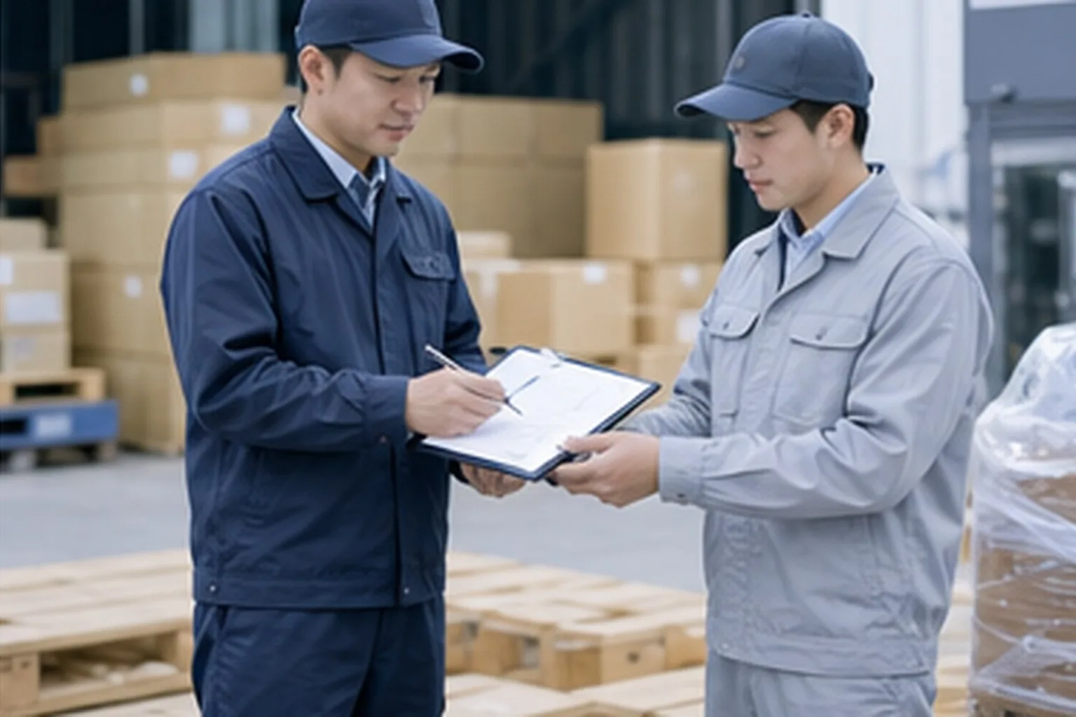 Liposomal ingredient logistics team checking liposomal shipment documents before export