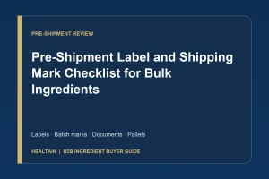 B2B buyer guide cover: Pre-Shipment Label and Shipping Mark Checklist for Bulk Ingredients